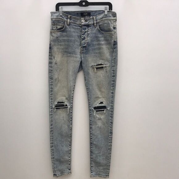 AMIRI Blue Skinny Distressed Jeans - Picture 1 of 16